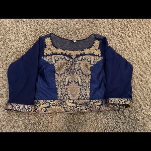 Navy blue net and brocade saree blouse